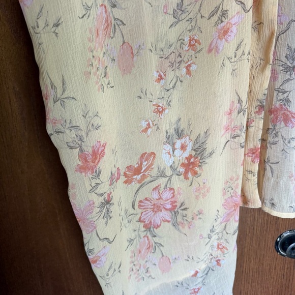 American Eagle Pale Yellow Floral Chiffon Open Front Kimono Boho Festival Beachy - Picture 5 of 12